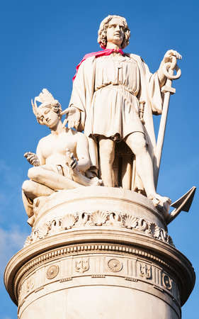 famous antique statue of christopher columbus at genua italyの写真素材