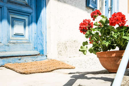 flowers at an old building in rosenheimの写真素材