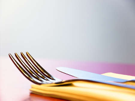 fork and knife - close-up with space for textの写真素材