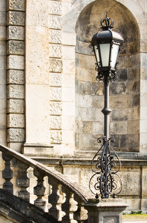 stairs and streetlamp at a historic buildingのeditorial素材