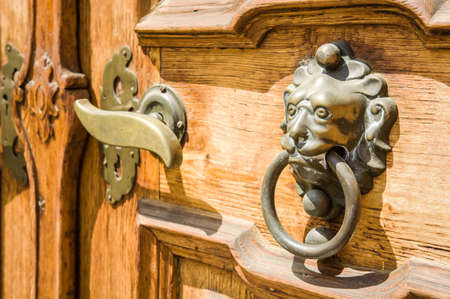 close-up of an old wooden doorの写真素材