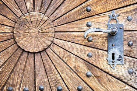 close-up of an old wooden doorの写真素材