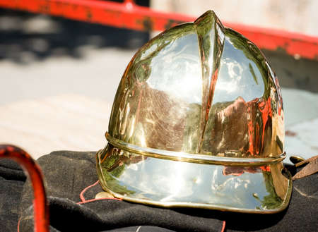 old firefighter's helmet at an oldtimerの写真素材