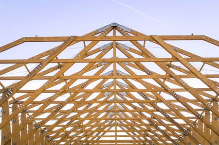 modern gable in front of blue skyのeditorial素材