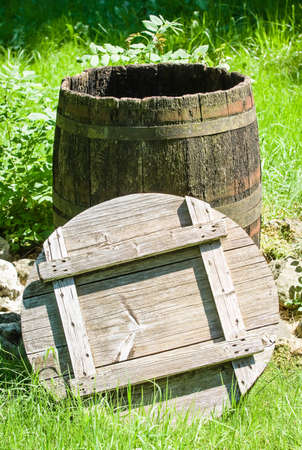 old wooden wine cask at a farmhouseの写真素材