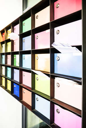 colorful letter boxes at an officeの写真素材