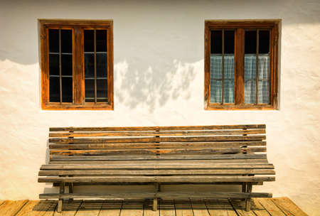 beautiful old bench at a farmの写真素材