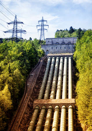 pipeline at a valleyの写真素材