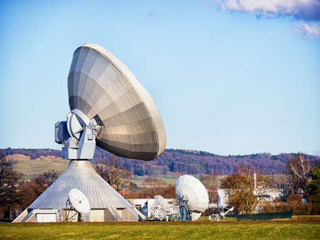 group of modern satelite dishes - radio telescopesの写真素材