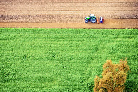 tractor - view out of a hotair ballonの写真素材