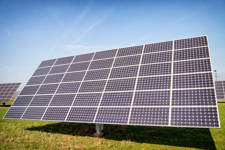 modern Solar Panels in front of blue sky