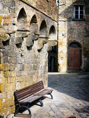 old wooden bench at siena - italyの写真素材