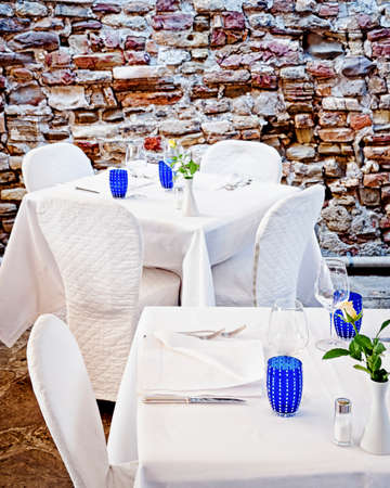 beautiful restaurant table in italyの写真素材