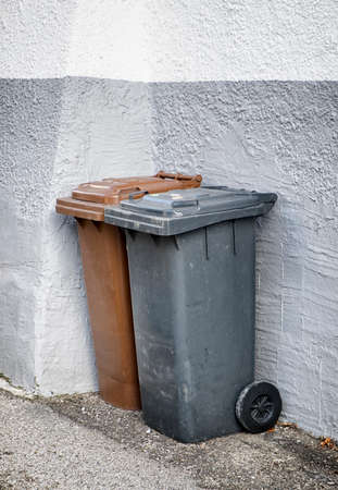 modern garbage bin at a sidewalkの写真素材