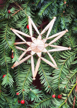 christmas decoration - straw star closeupの写真素材