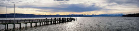 old wooden jetty at the starnberg lake in bavariaの写真素材