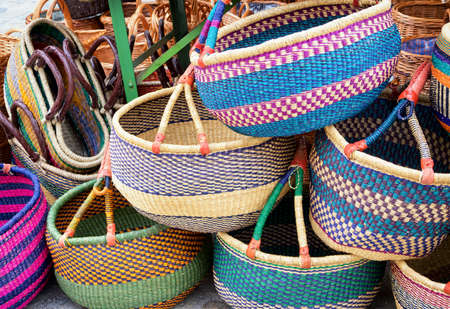 baskets at a famers marketの写真素材