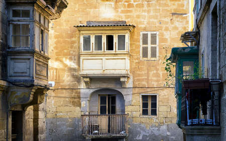 Typical Maltese covered balconies in Valletta