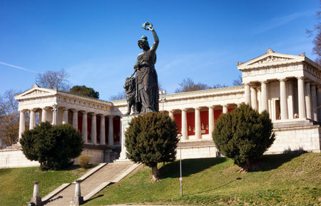 famous historic statue of bavaria at the theresienwiese in munich - germanyのeditorial素材