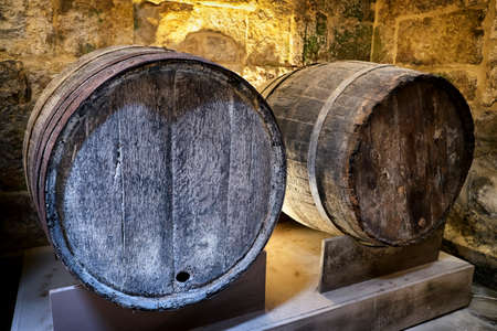 old wooden wine cask at a farmhouseの写真素材