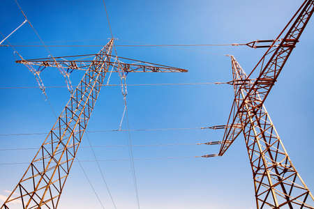 modern electricity pylons - unusual angle