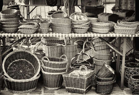 baskets at a famers marketの写真素材