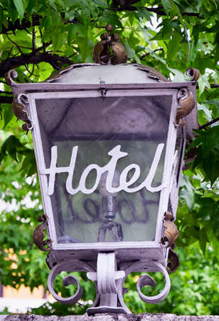 old streetlamp at a hotelの写真素材