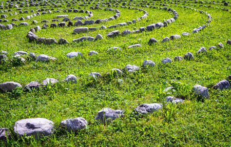 rows of rocks at a meadowの写真素材