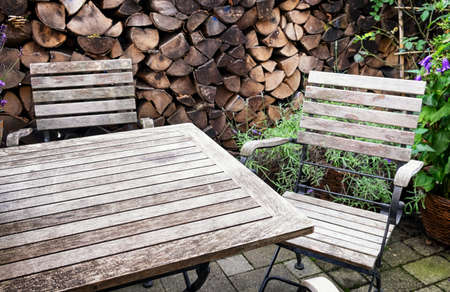 table and chairs at a backyardの写真素材