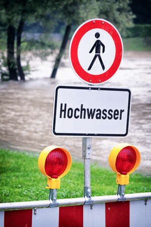 flood warning sign in germanyの写真素材