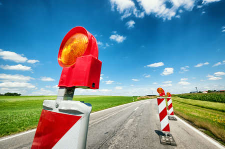 road reflectors at a construction siteの写真素材