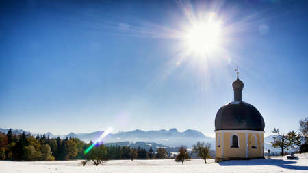 small bavarian chapel and church near rosenheimの写真素材
