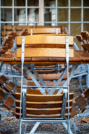 folding chairs at a beergardenの写真素材