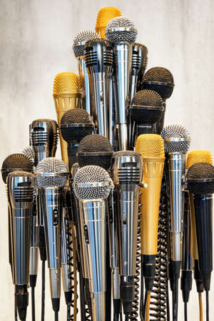 group of microphones - close upの写真素材
