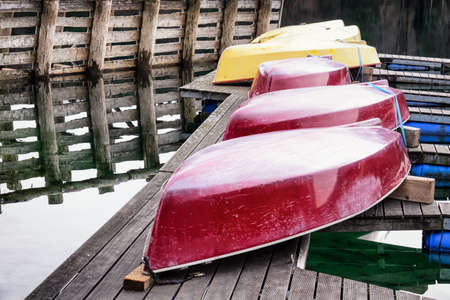 rowboats at a lake in bavariaの写真素材