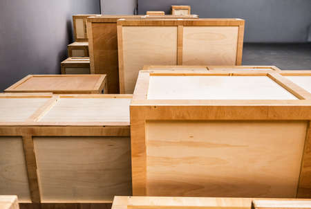 group of wooden boxes at a warehouseの写真素材
