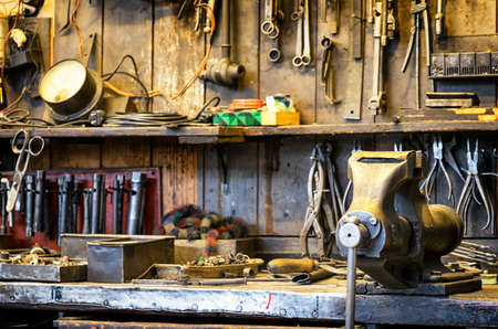 old workbench at an antique workshopの写真素材