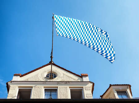 bavarian flag at the old town of bad toelz - bavariaの写真素材