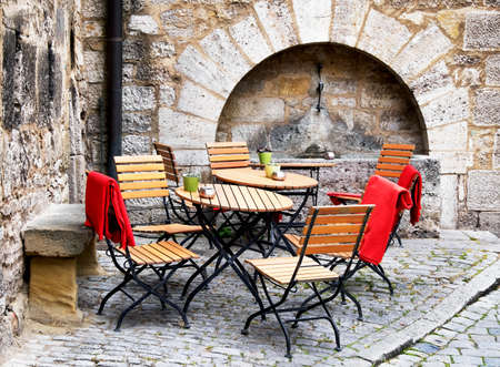 folding chairs at a backyardの写真素材