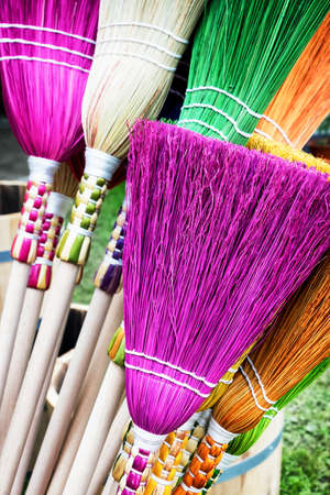 group of old fashioned broomsの写真素材