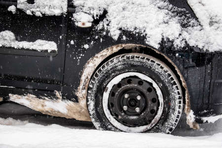 part of a car in winterの写真素材