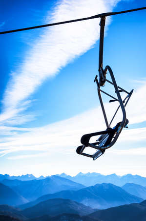 mountains with modern ski lift chairsの写真素材