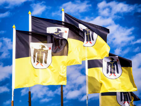 typical munich flags with monkの写真素材