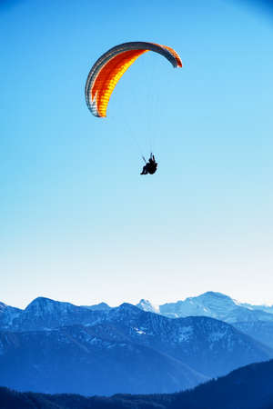 paraglider at the european alpsの写真素材