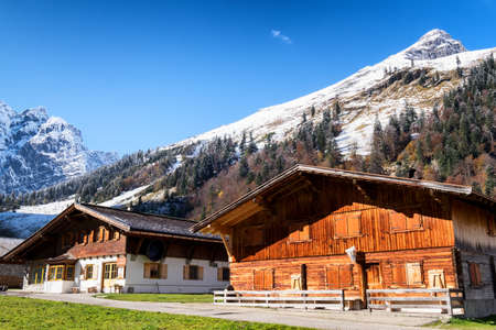 old farmhouse at the eng alm in austria - karwendel mountainsの写真素材