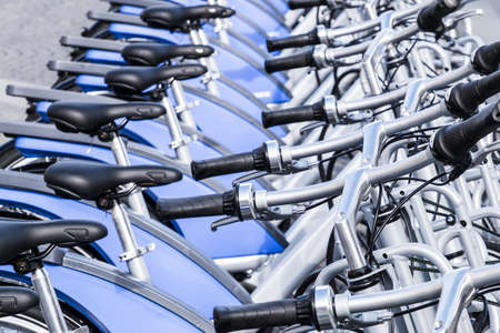 new bikes in a rowの写真素材