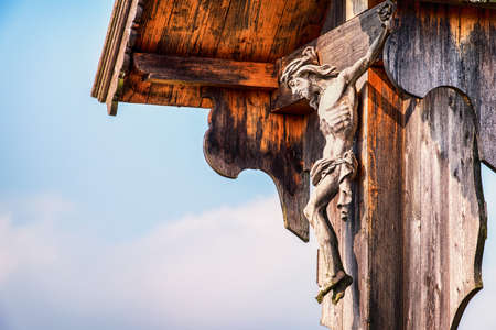 typical old Christian Wayside Shrine  at a country roadの写真素材