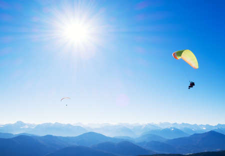 paraglider at the european alpsの写真素材