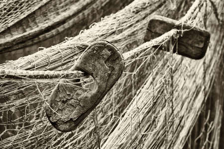 part of an old fishing netの写真素材