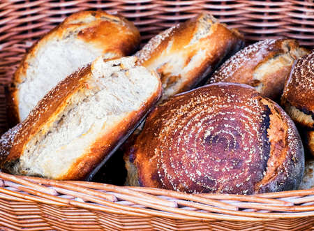 typical german bread rolls at a bavarian beergardenの写真素材